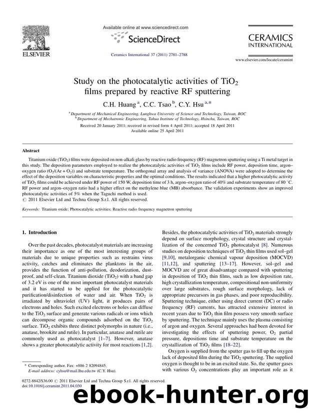 Study on the photocatalytic activities of TiO2 films prepared by reactive RF sputtering by C.H. Huang