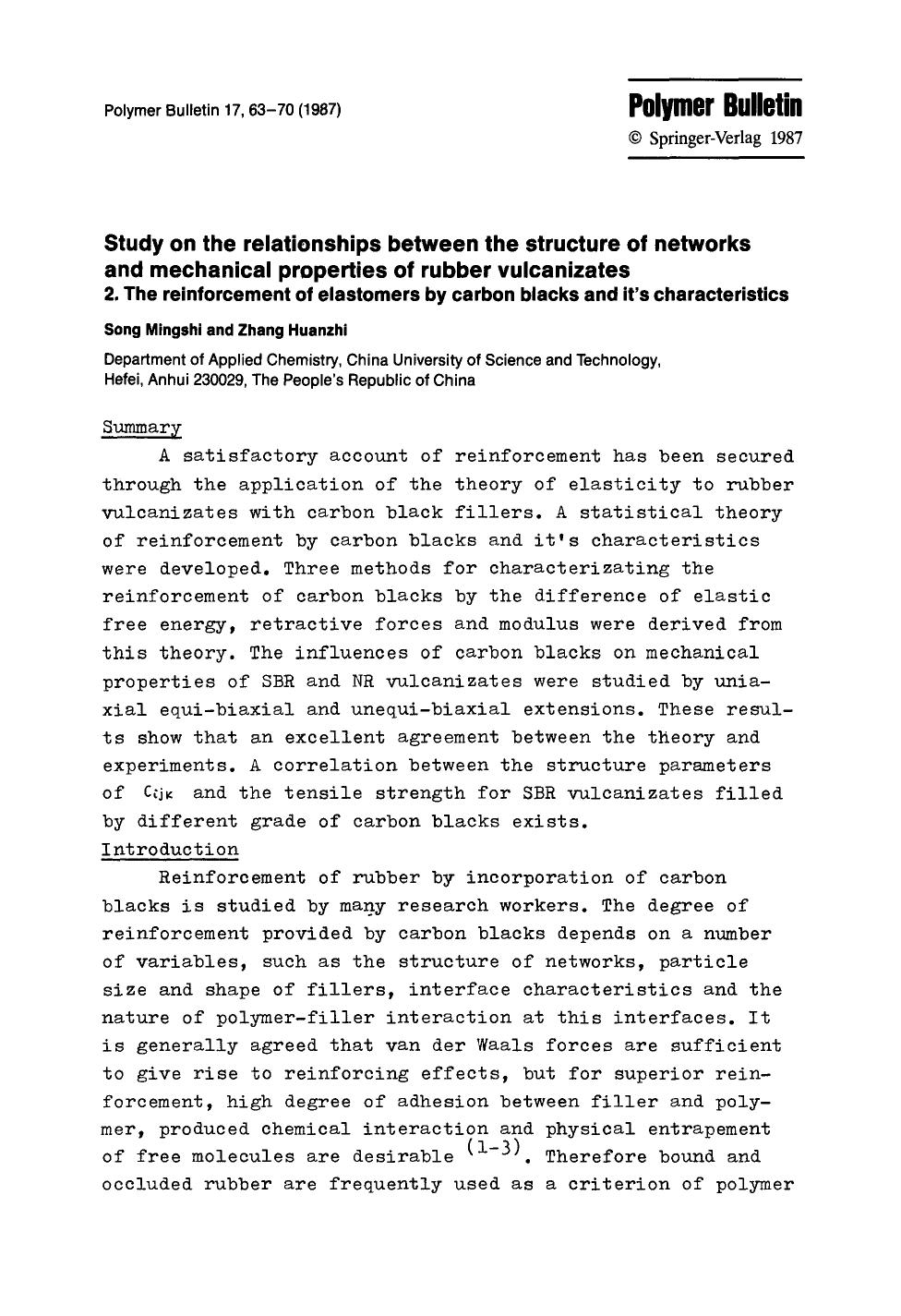 Study on the relationships between the structure of networks and mechanical properties of rubber vulcanizates by Unknown