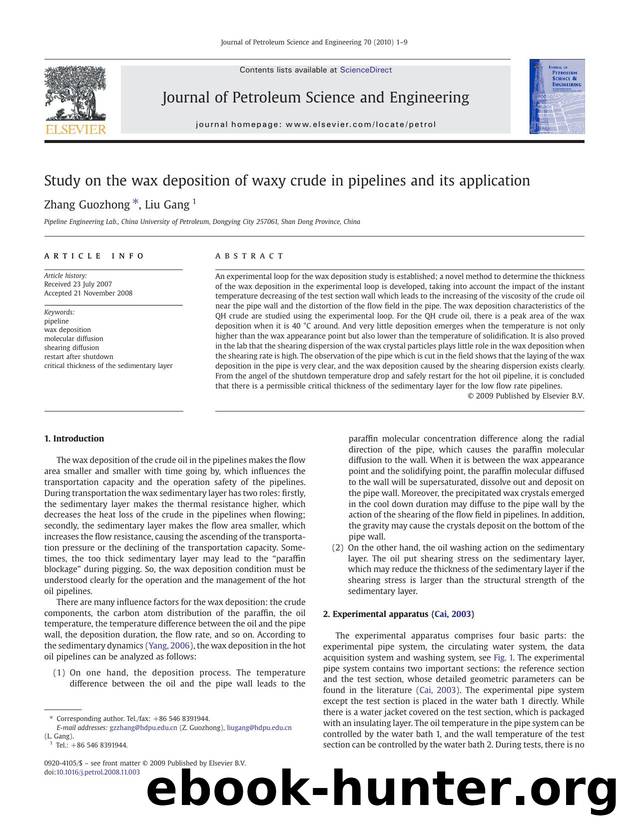 Study on the wax deposition of waxy crude in pipelines and its application by Zhang Guozhong; Liu Gang