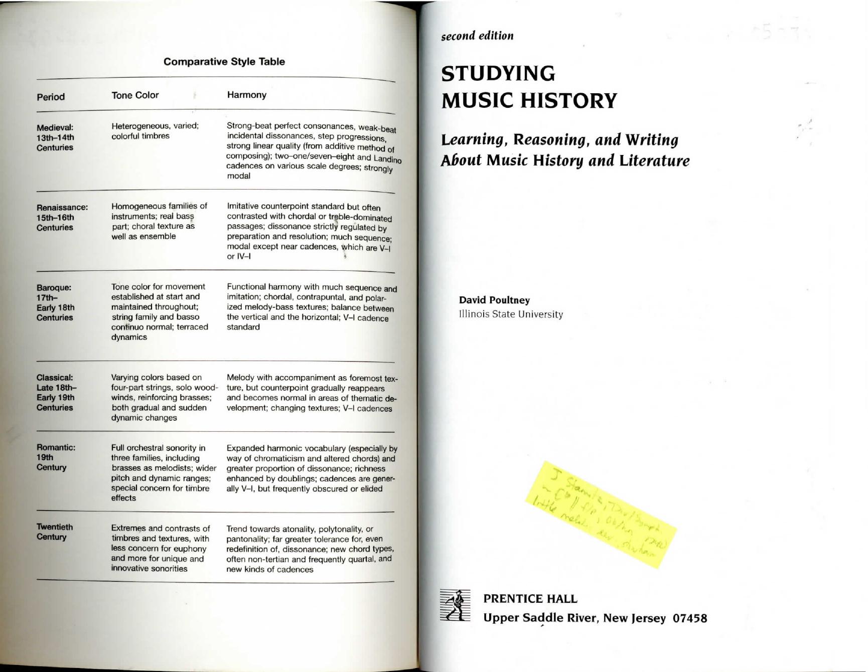 Studying Music History: Learning, Reasoning, and Writing About Music History and Literature (2nd Edition) by David Poultney