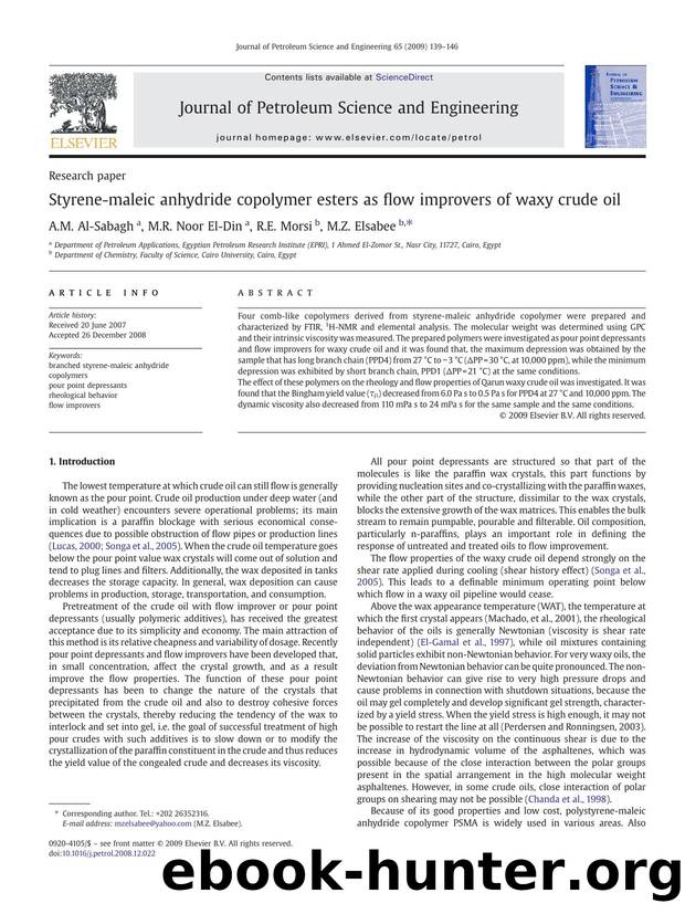 Styrene-maleic anhydride copolymer esters as flow improvers of waxy crude oil by A.M. Al-Sabagh; M.R. Noor El-Din; R.E. Morsi; M.Z. Elsabee