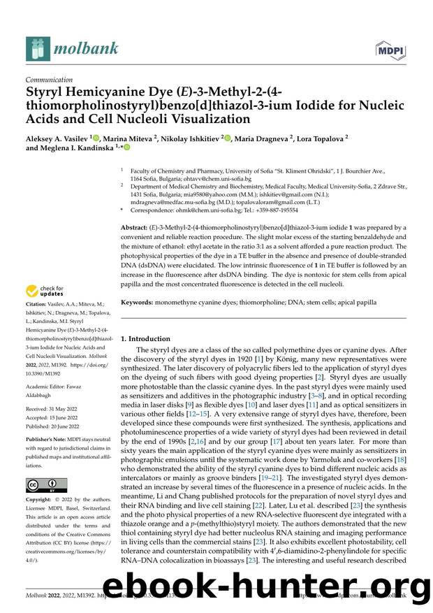 Styryl Hemicyanine Dye (E)-3-Methyl-2-(4-thiomorpholinostyryl)benzo[d]thiazol-3-ium Iodide for Nucleic Acids and Cell Nucleoli Visualization by unknow