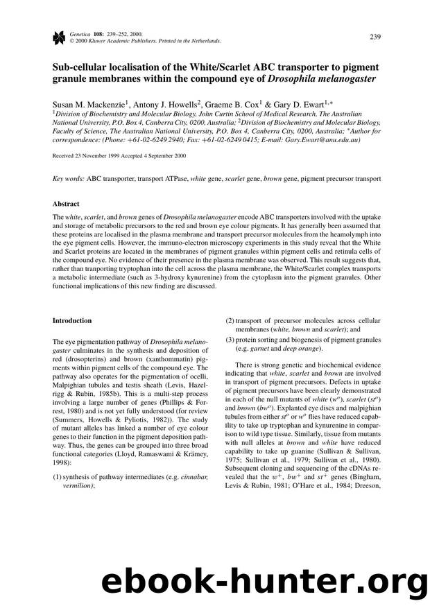 Sub-cellular Localisation of the WhiteScarlet ABC Transporter to Pigment Granule Membranes Within the Compound Eye of Drosophila Melanogaster by Unknown
