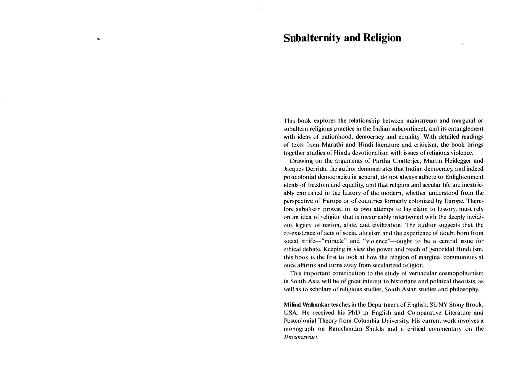 Subalternity and Religion: The Prehistory of Dalit Empowerment in South Asia (Intersections: Colonial and Postcolonial Histories) by Milind Wakankar