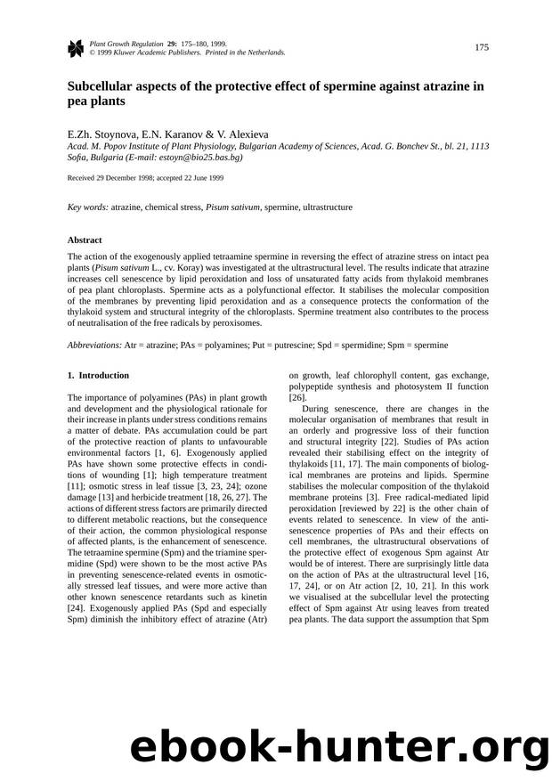 Subcellular aspects of the protective effect of spermine against atrazine in pea plants by Unknown
