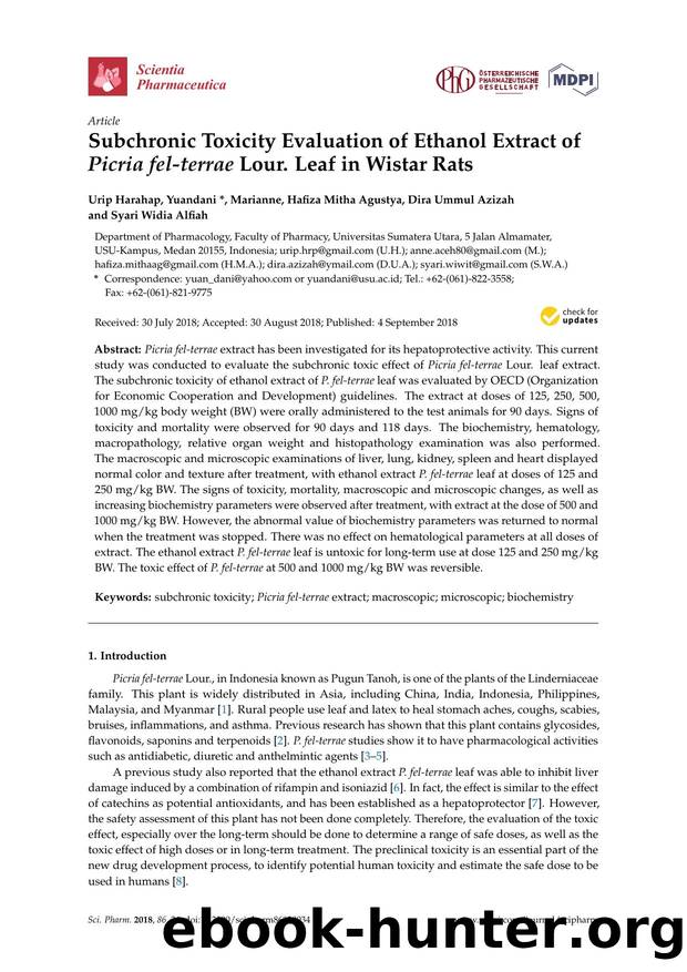Subchronic Toxicity Evaluation of Ethanol Extract of Picria fel-terrae Lour. Leaf in Wistar Rats by Urip Harahap Yuandani Marianne Hafiza Mitha Agustya Dira Ummul Azizah & Syari Widia Alfiah