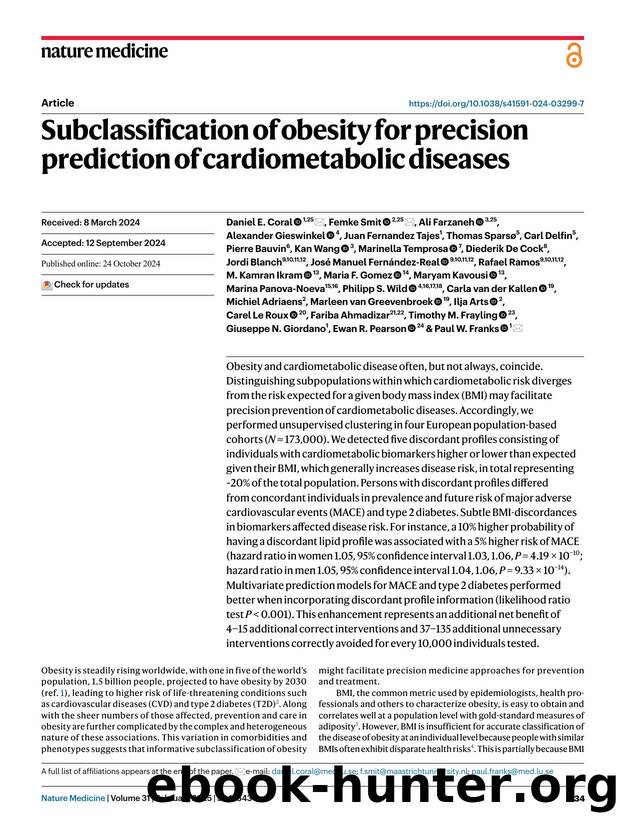 Subclassification of obesity for precision prediction of cardiometabolic diseases by unknow