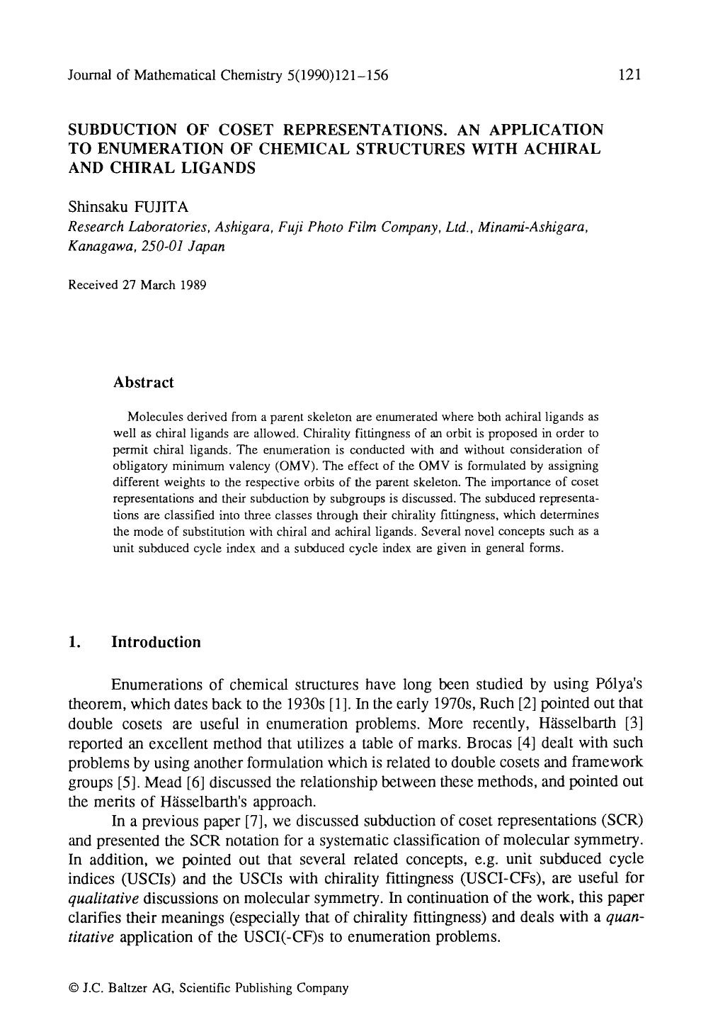 Subduction of coset representations. An application to enumeration of chemical structures with achiral and chiral ligands by Unknown