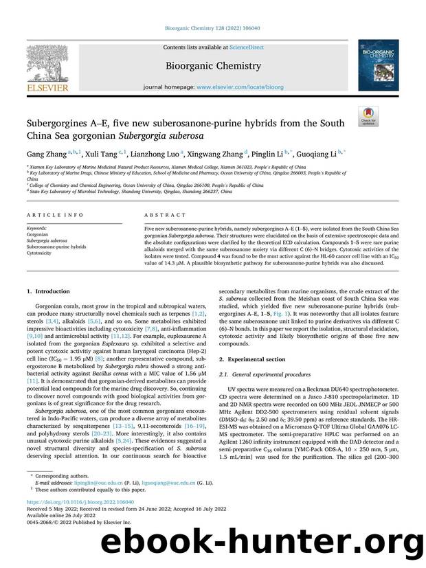Subergorgines AâE, five new suberosanone-purine hybrids from the South China Sea gorgonian Subergorgia suberosa by Gang Zhang & Xuli Tang & Lianzhong Luo & Xingwang Zhang & Pinglin Li & Guoqiang Li