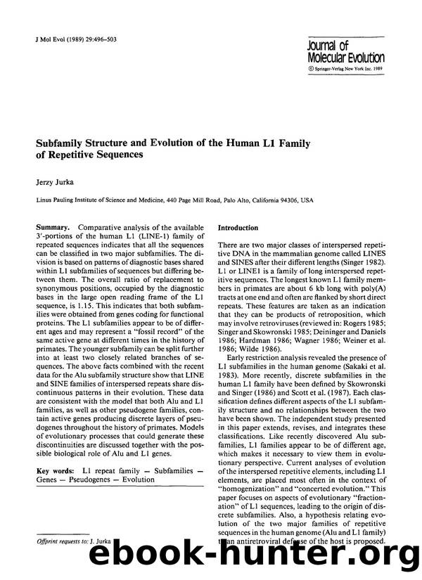 Subfamily structure and evolution of the human L1 family of repetive sequences by Unknown