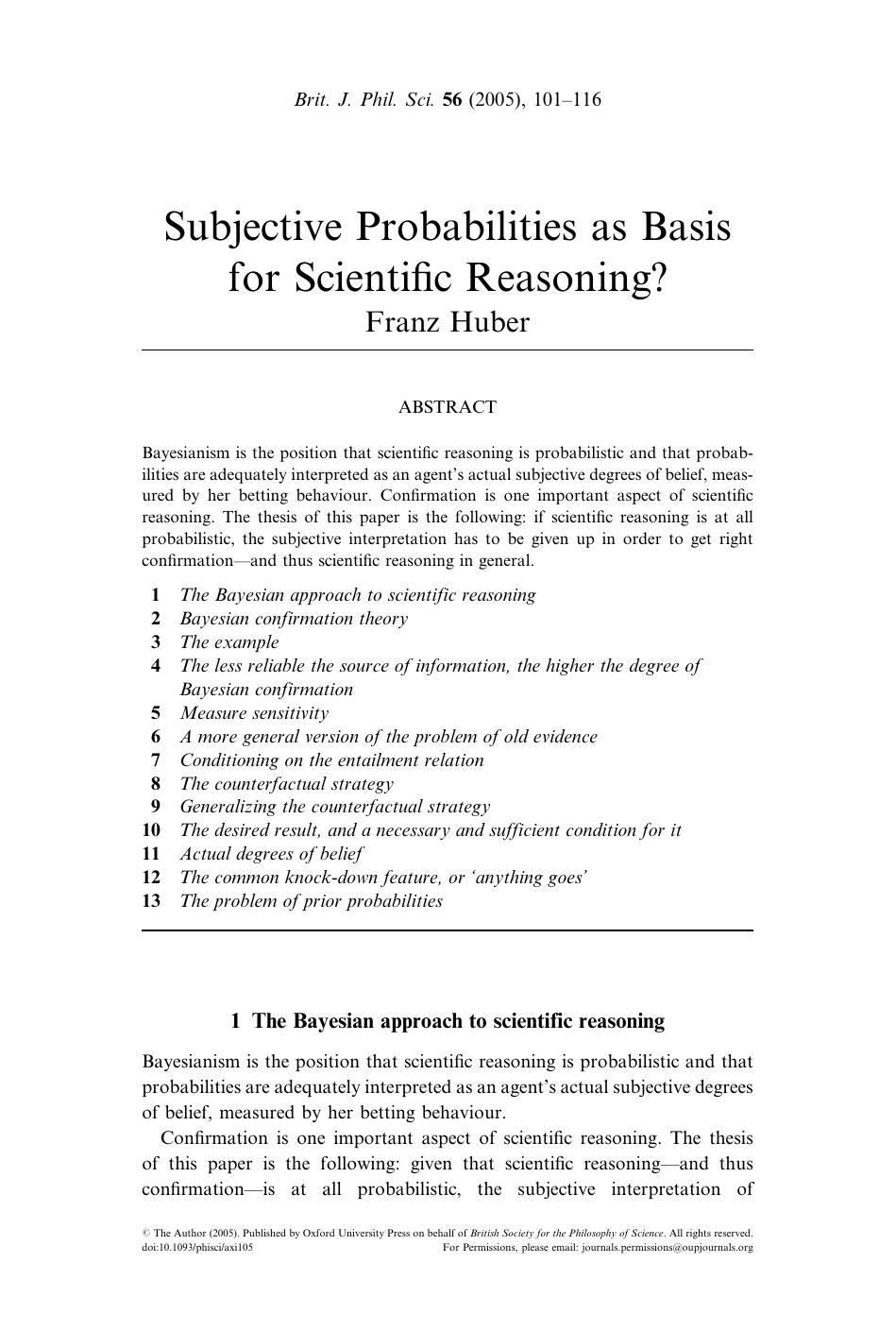 Subjective Probabilities by Basis for scientific knowledge