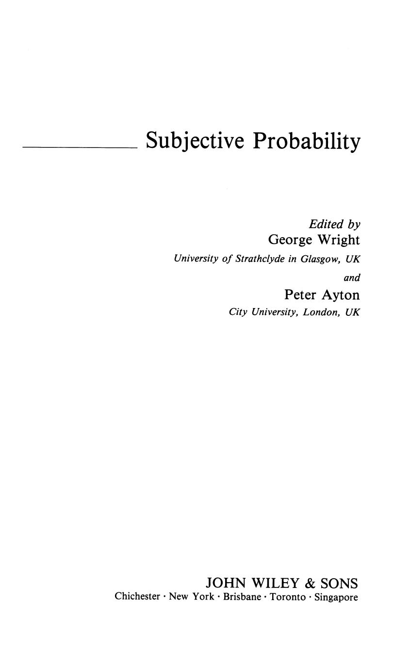 Subjective Probability by George Wright Peter Ayton