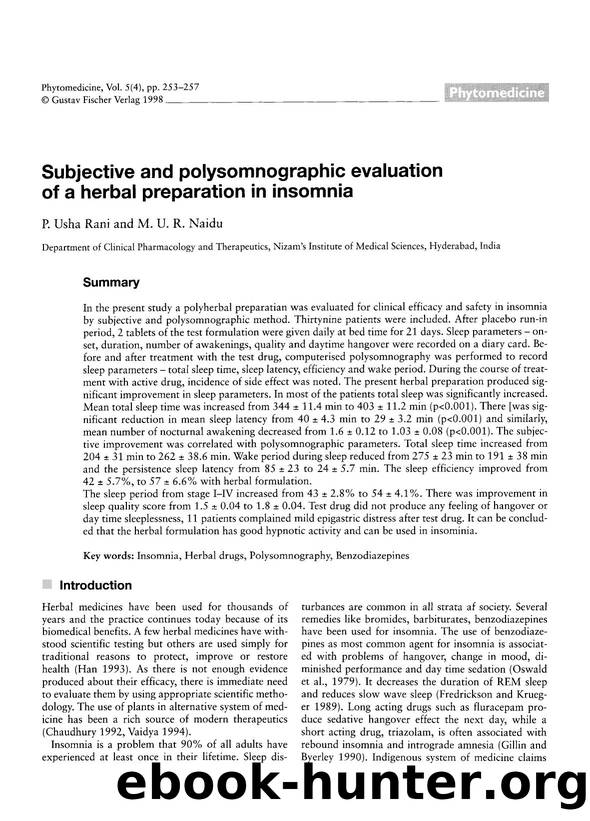 Subjective and polysomnographic evaluation of a herbal preparation in insomnia by P. Usha Rani & M.U.R. Naidu