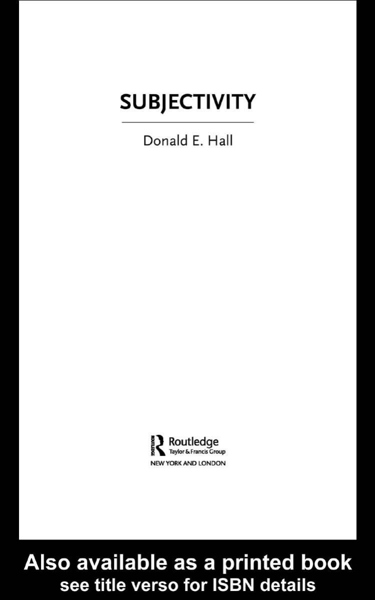 Subjectivity by Donald E.Hall