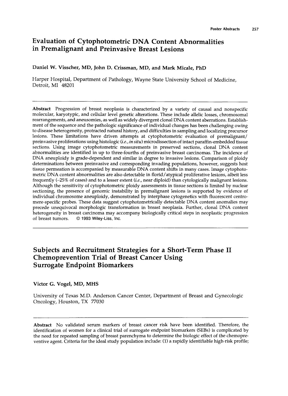 Subjects and recruitment strategies for a short-term phase II chemoprevention trial of breast cancer using surrogate endpoint biomarkers by Unknown