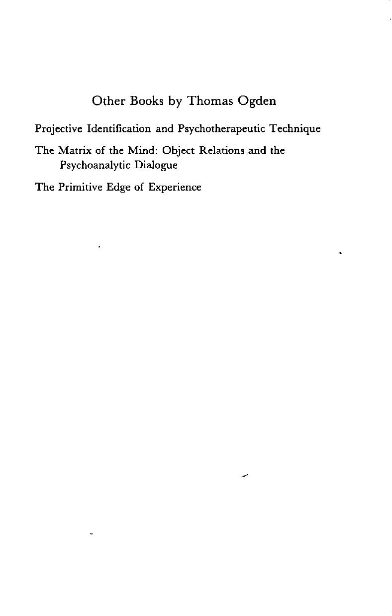 Subjects of Analysis by Thomas H. Ogden