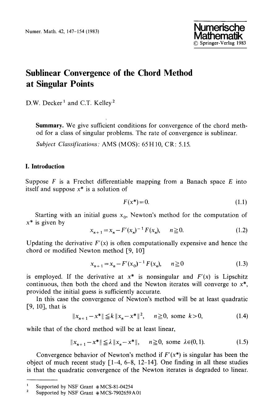 Sublinear convergence of the Chord method at singular points by Unknown