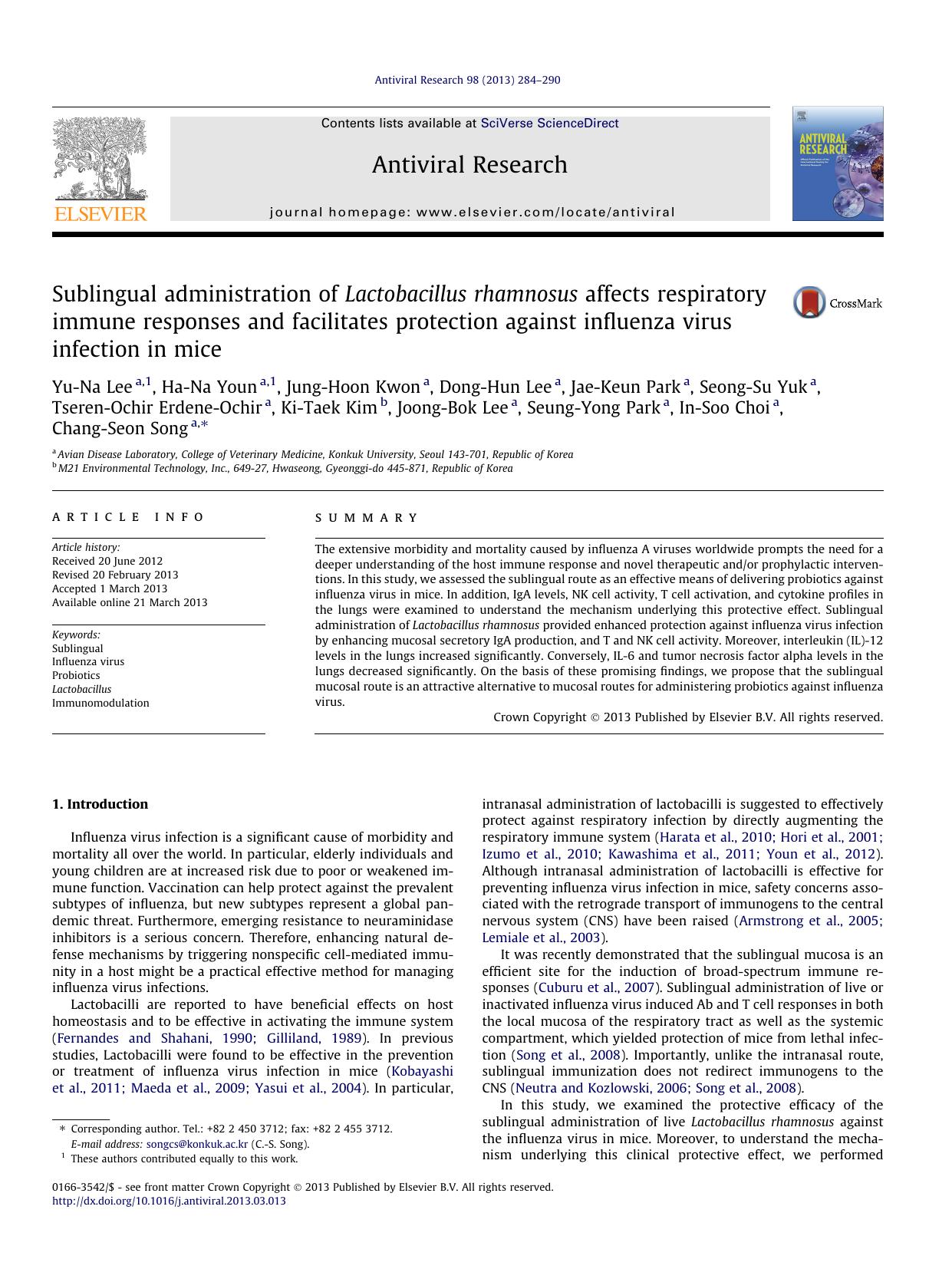 Sublingual administration of Lactobacillus rhamnosus affects respiratory immune responses and facilitates protection against influenza virus infection in mice by unknow