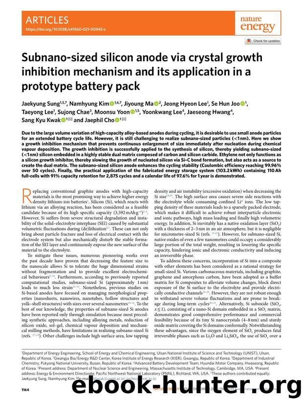 Subnano-sized silicon anode via crystal growth inhibition mechanism and its application in a prototype battery pack by unknow