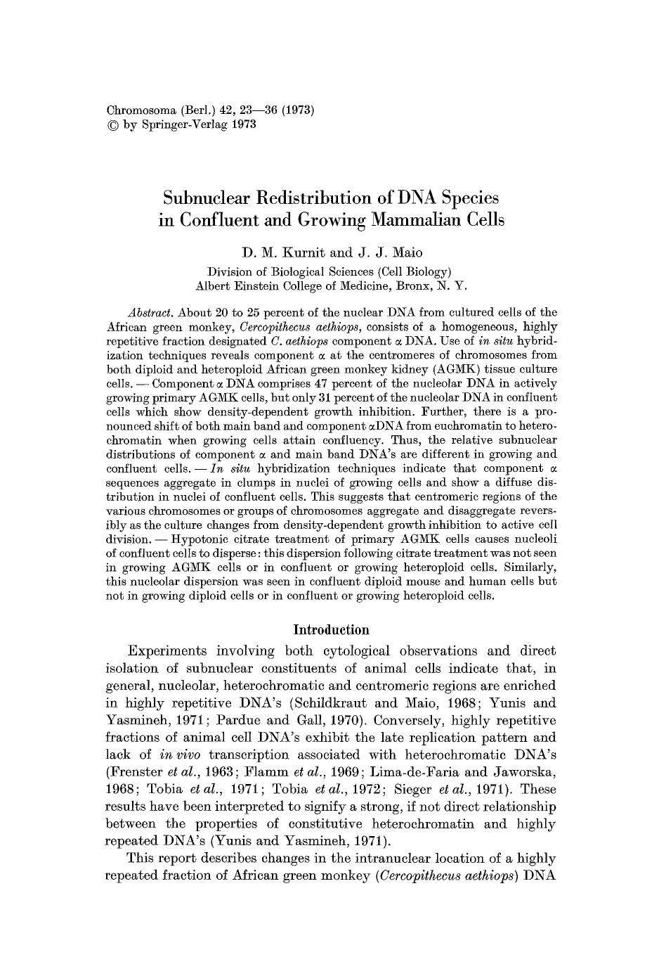 Subnuclear redistribution of DNA species in confluent and growing mammalian cells by Unknown