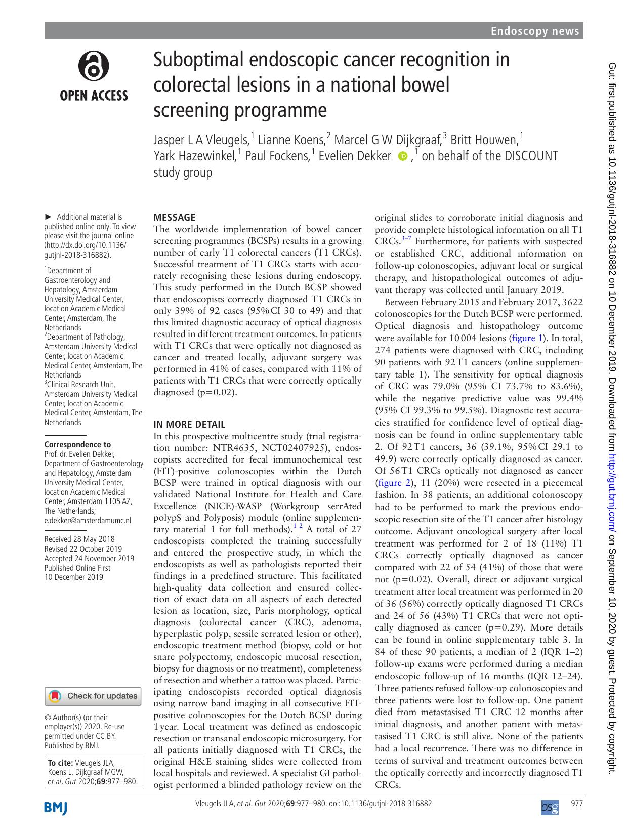 Suboptimal endoscopic cancer recognition in colorectal lesions in a national bowel screening programme by Unknown