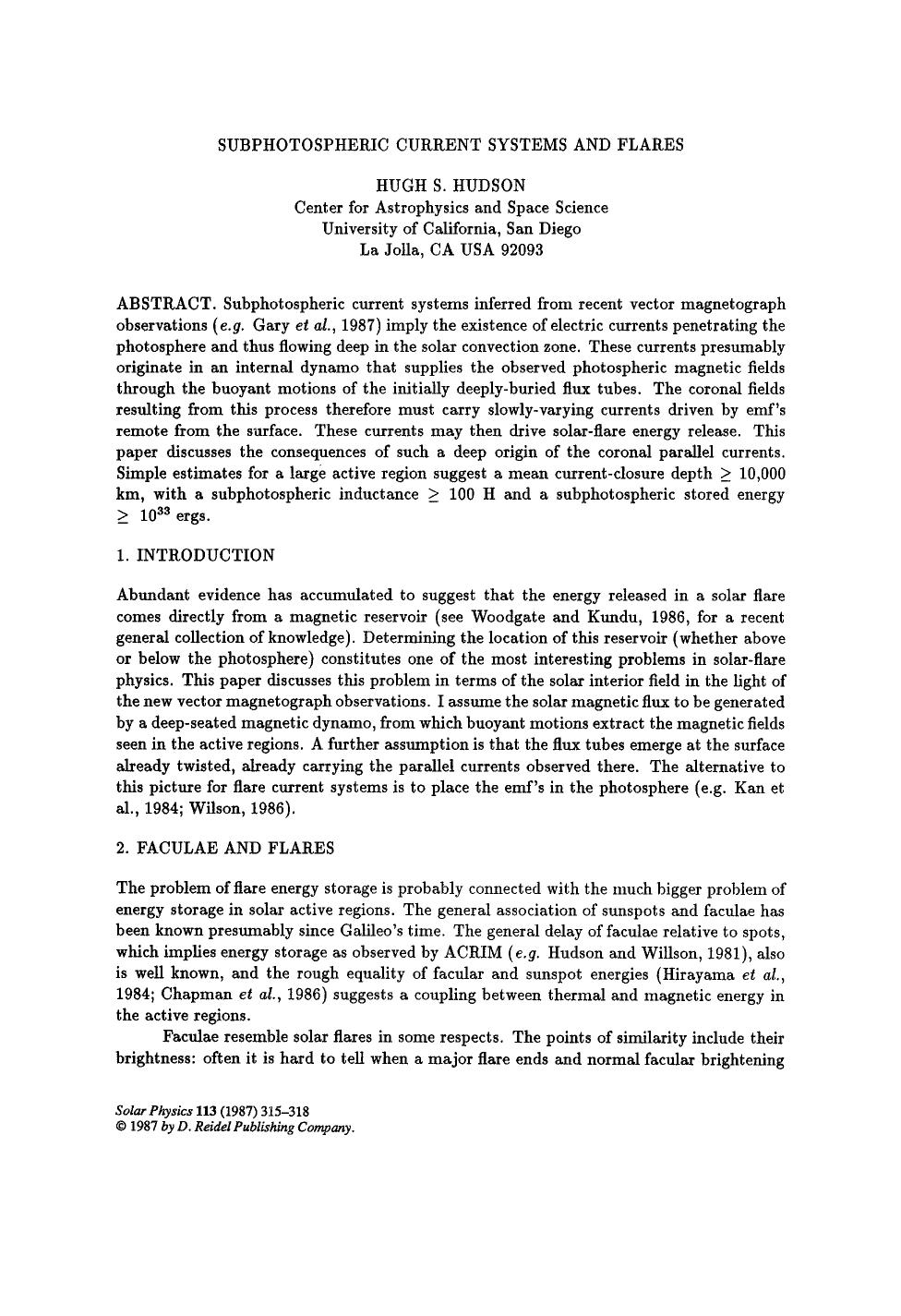 Subphotospheric current systems and flares by Unknown