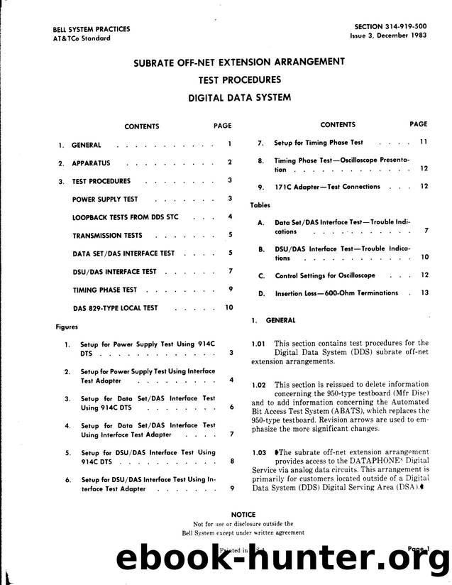 Subrate Off-Net Extension Arrangement Test Procedures Digital Data System by AT&&T