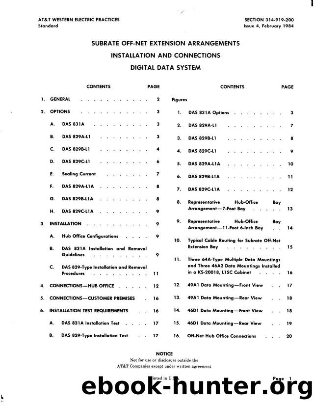 Subrate Off-Net Extension Arrangements Installation and Connections Digital Data System by AT&&T