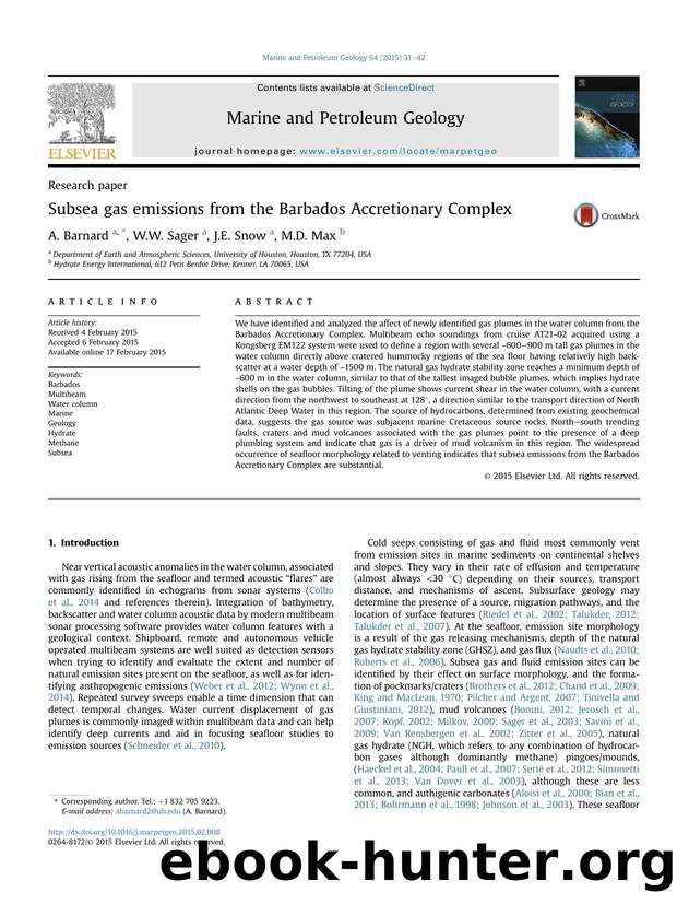 Subsea gas emissions from the Barbados Accretionary Complex by A. Barnard & W.W. Sager & J.E. Snow & M.D. Max