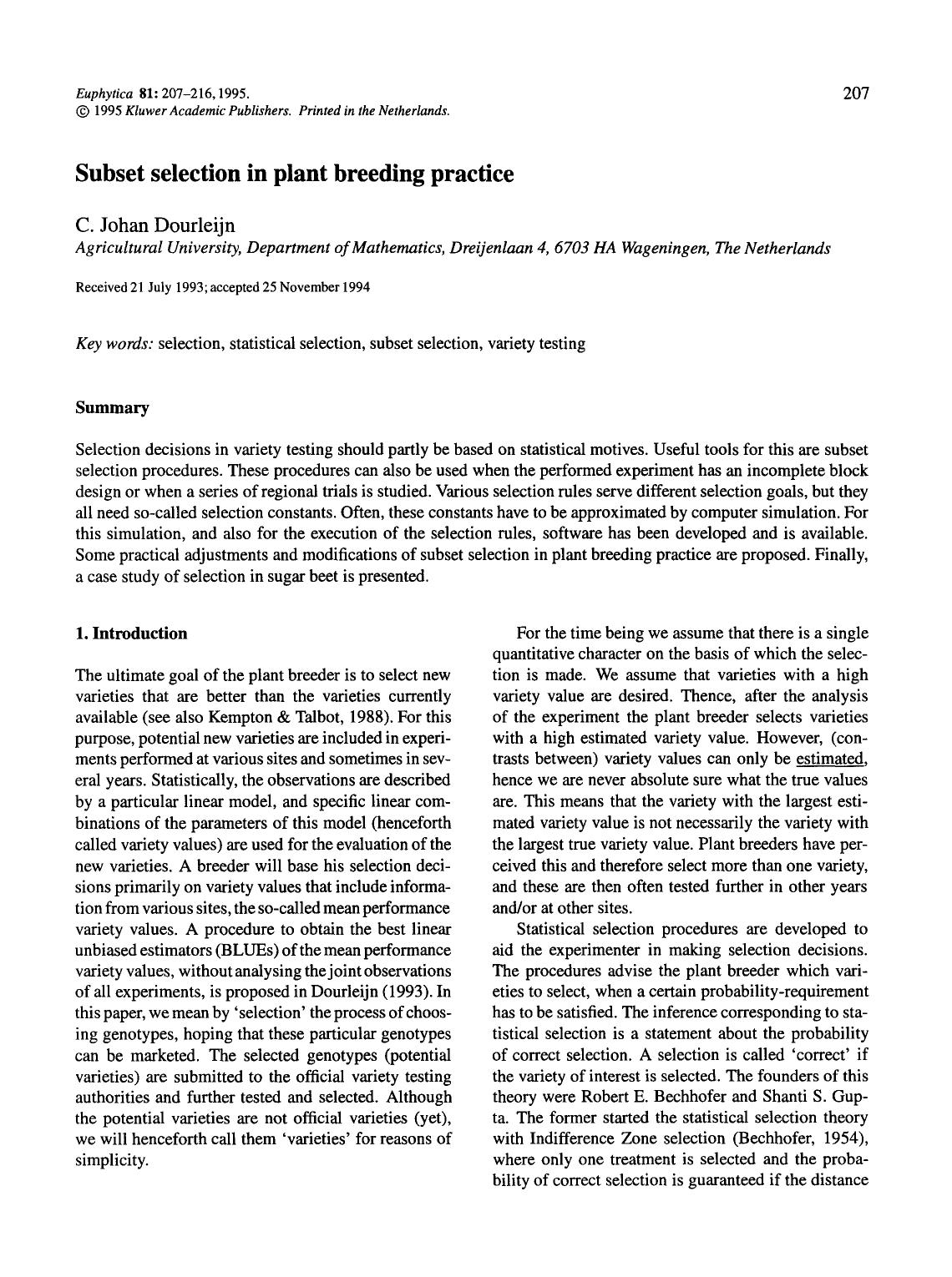 Subset selection in plant breeding practive by Unknown