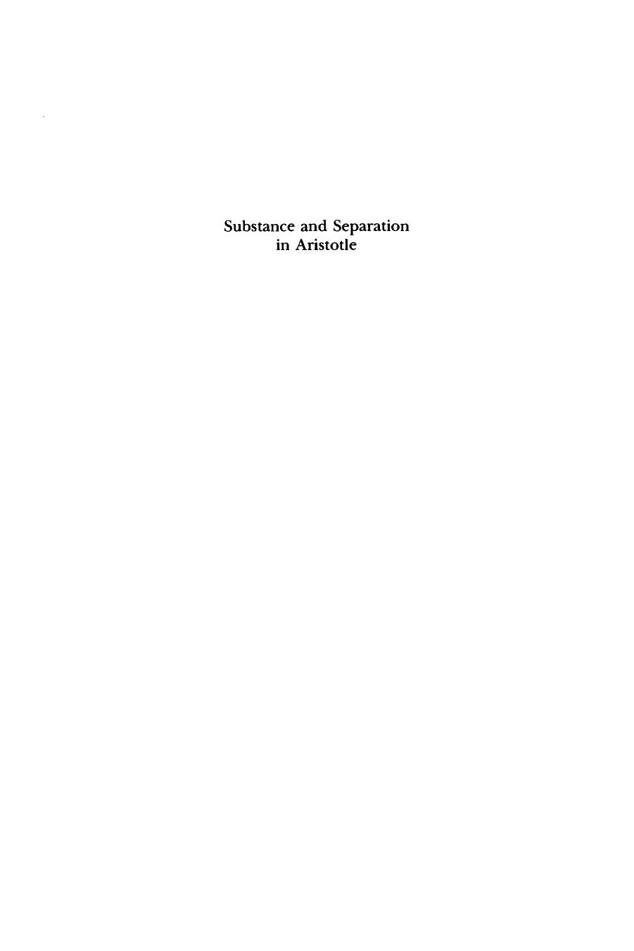 Substance and Separation in Aristotle by Lynne Spellman