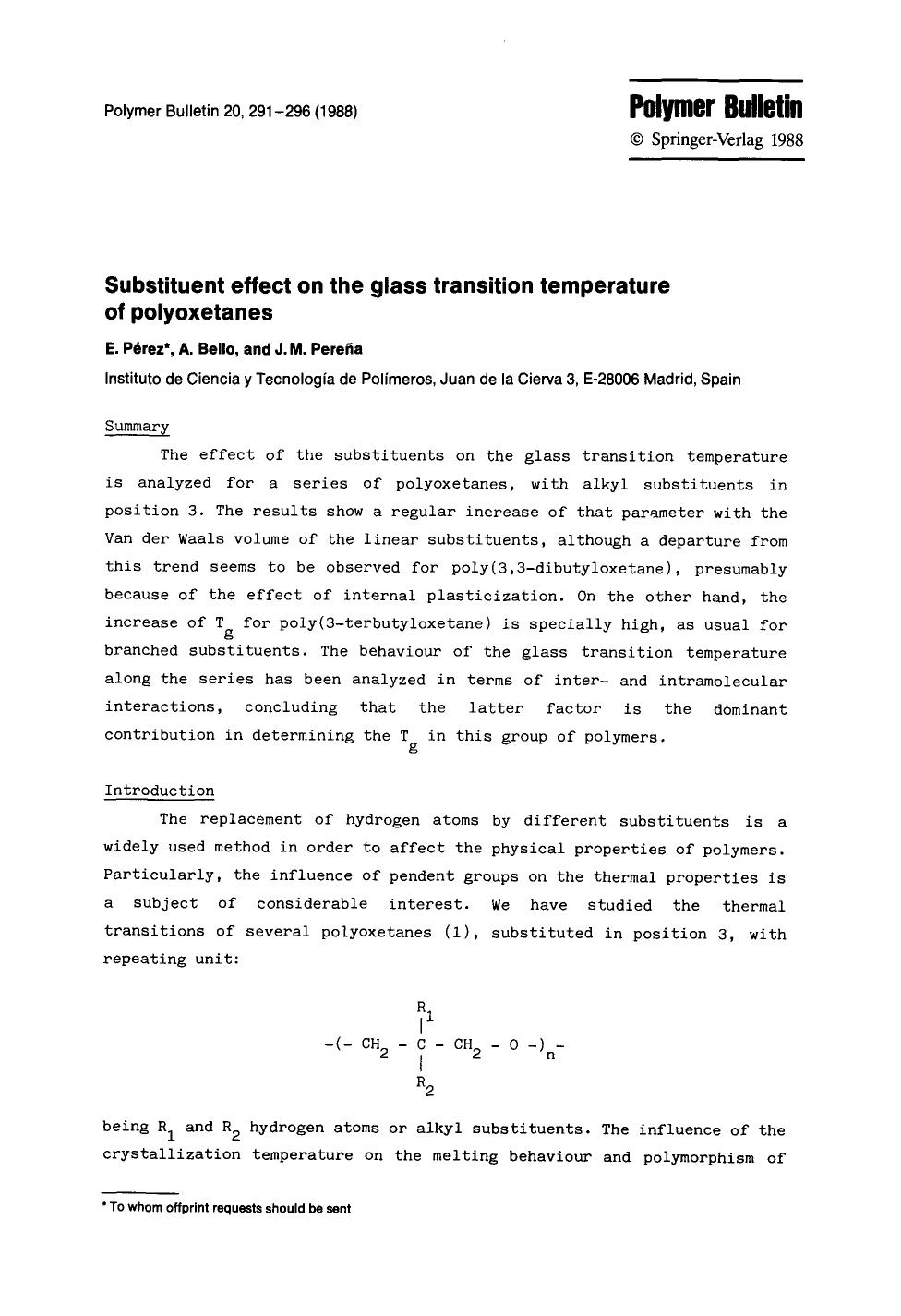Substituent effect on the glass transition temperature of polyoxetanes by Unknown