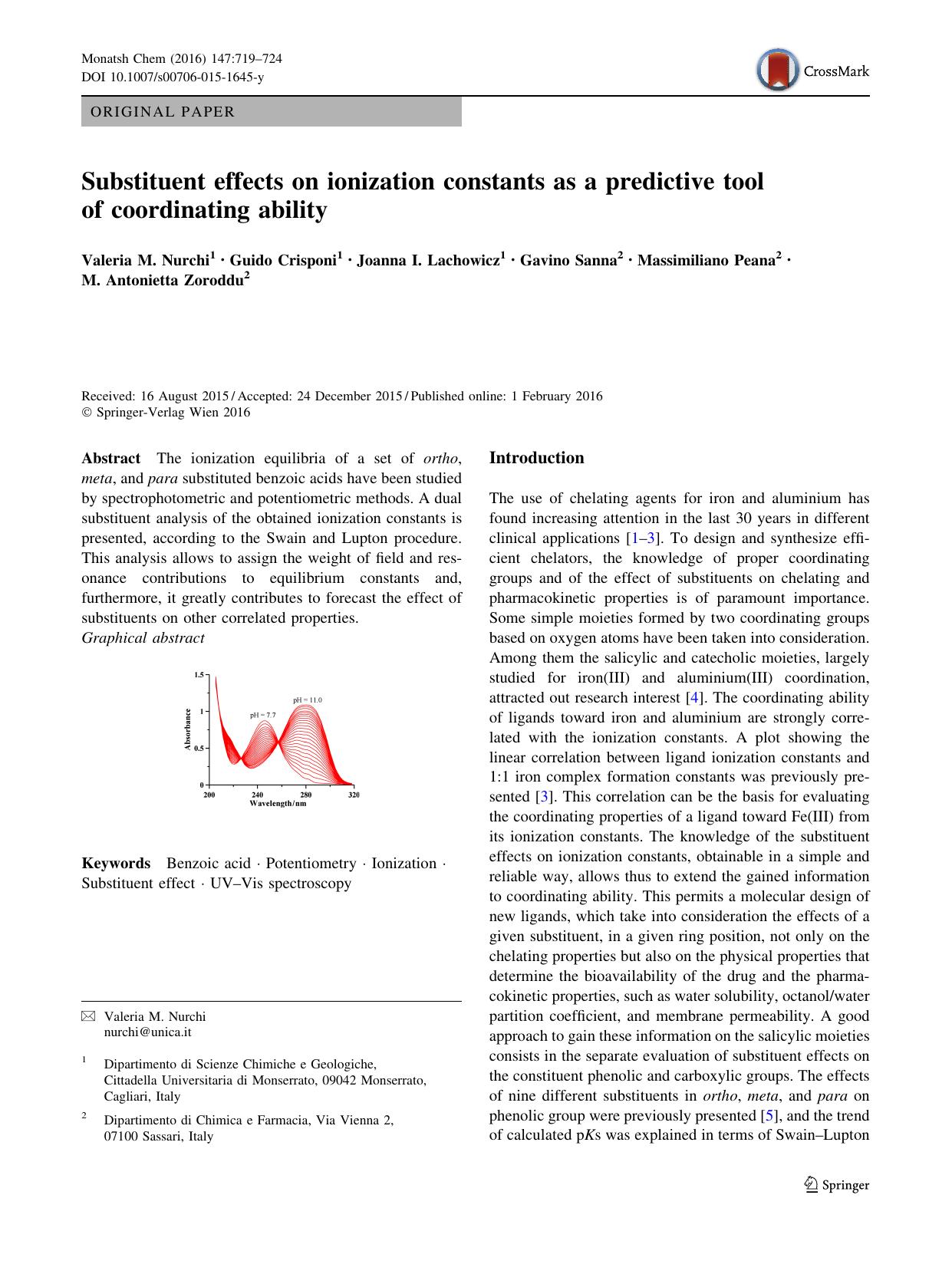 Substituent effects on ionization constants as a predictive tool of coordinating ability by unknow