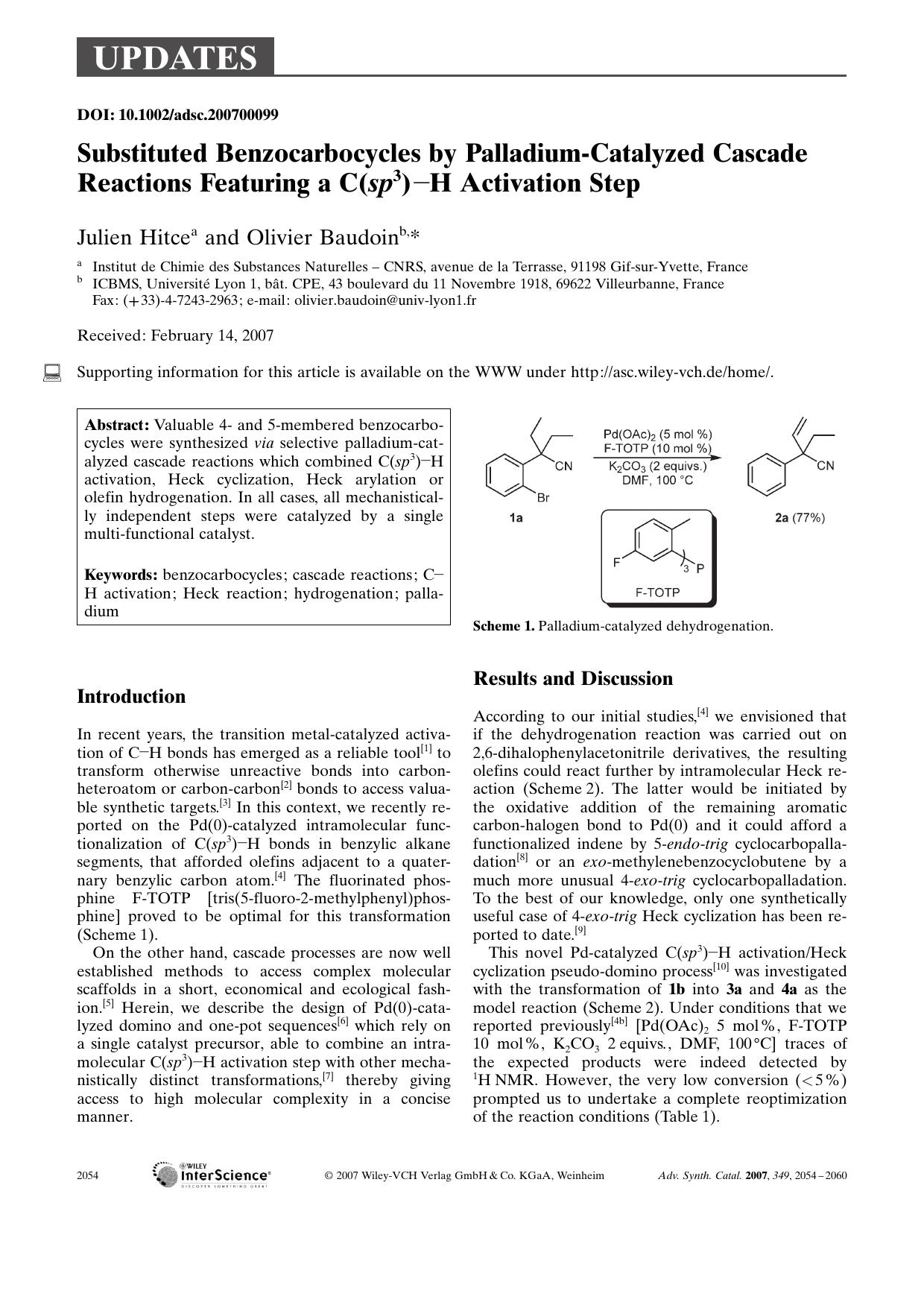 Substituted Benzocarbocycles by Palladium-Catalyzed Cascade Reactions Featuring a C(sp3)[bond]H Activation Step by Unknown