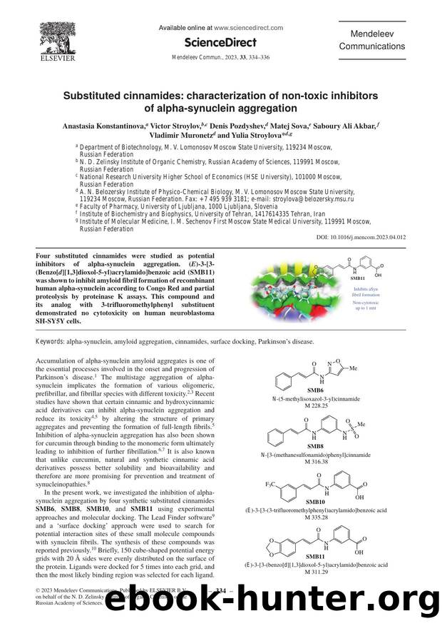 Substituted cinnamides: Characterization of non-toxic inhibitors of alpha-synuclein aggregation by unknow