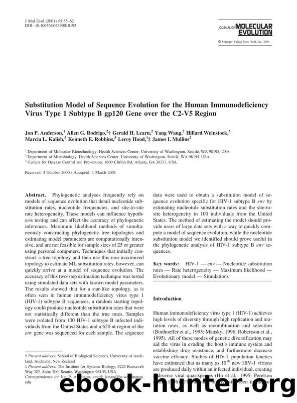 Substitution Model of Sequence Evolution for the Human Immunodeficiency Virus Type 1 Subtype B gp120 Gene over the C2-V5 Region by Anderson J. et al
