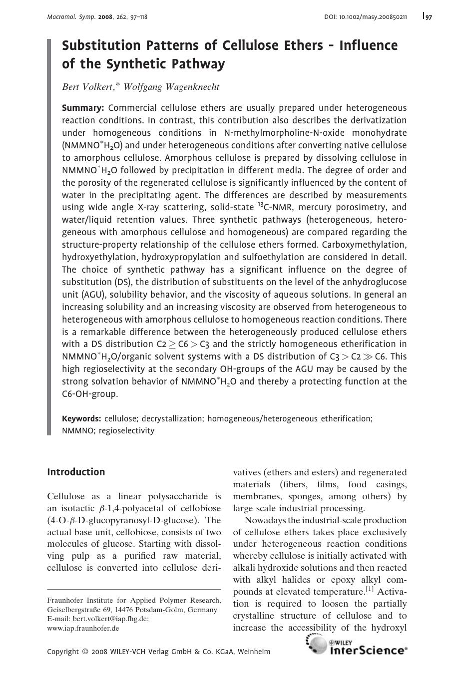Substitution Patterns of Cellulose Ethers - Influence of the Synthetic Pathway by Unknown