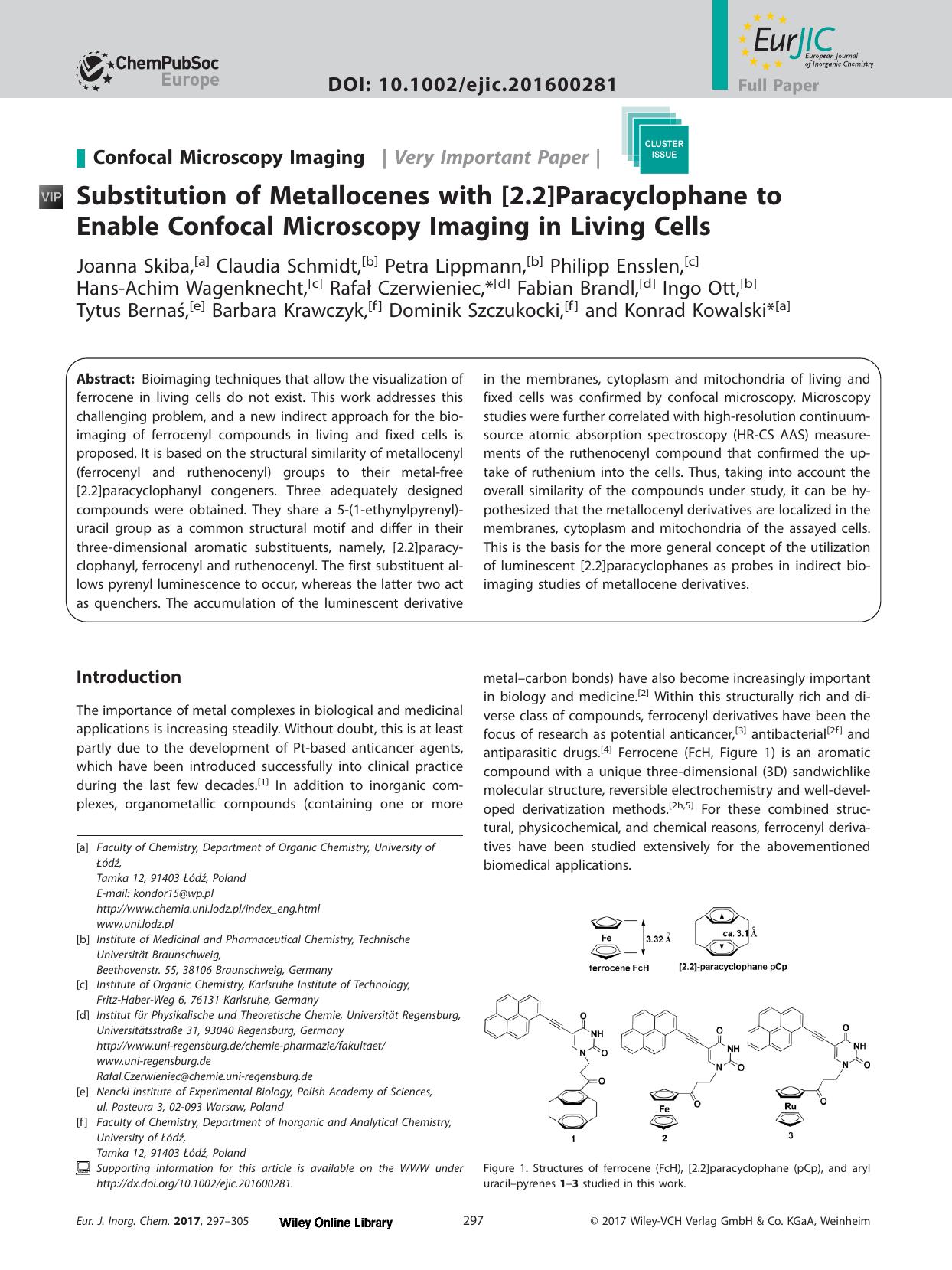 Substitution of Metallocenes with [2.2]Paracyclophane to Enable Confocal Microscopy Imaging in Living Cells by Unknown