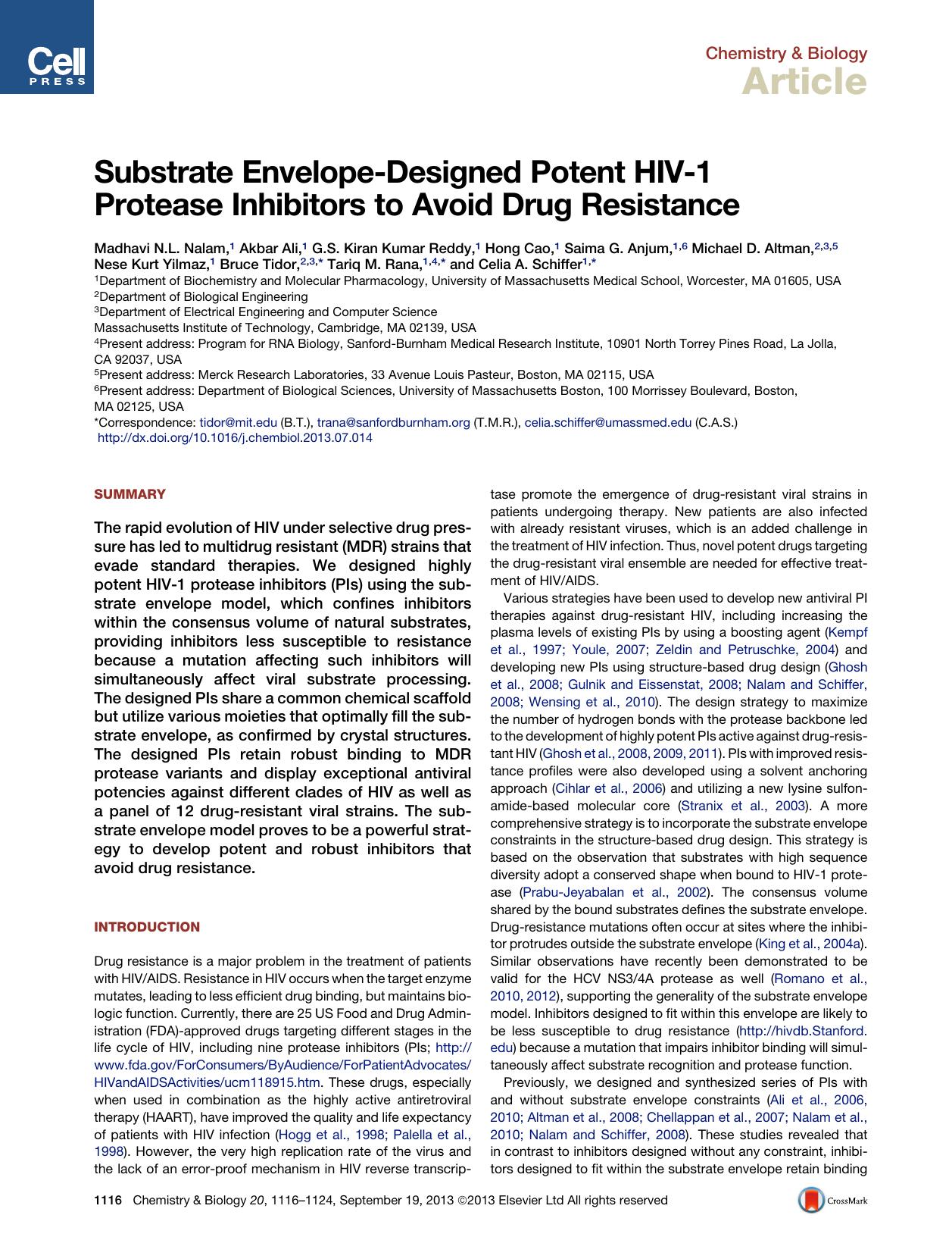 Substrate Envelope-Designed Potent HIV-1 Protease Inhibitors to Avoid Drug Resistance by unknow