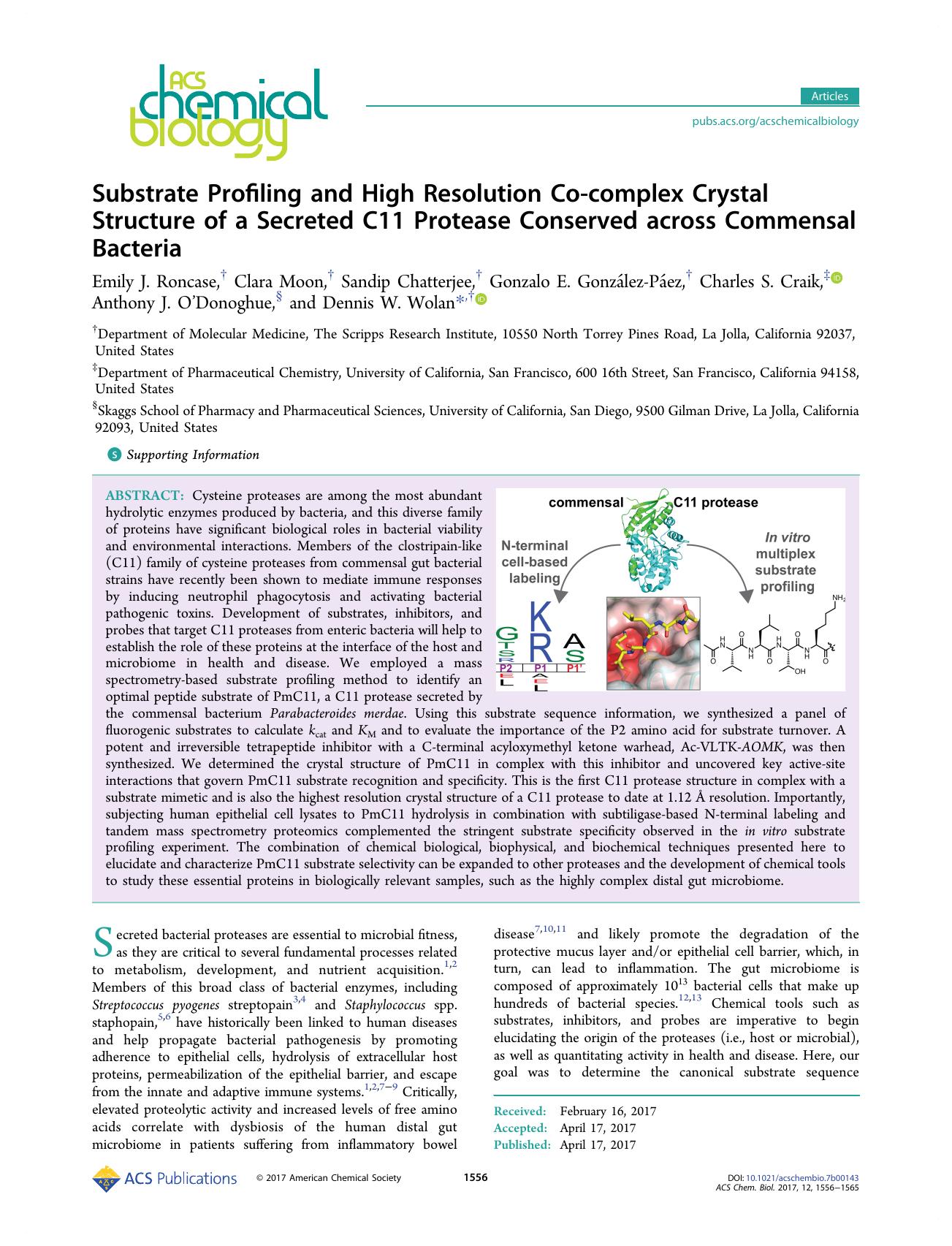 Substrate Profiling and High Resolution Co-complex Crystal Structure of a Secreted C11 Protease Conserved across Commensal Bacteria by unknow