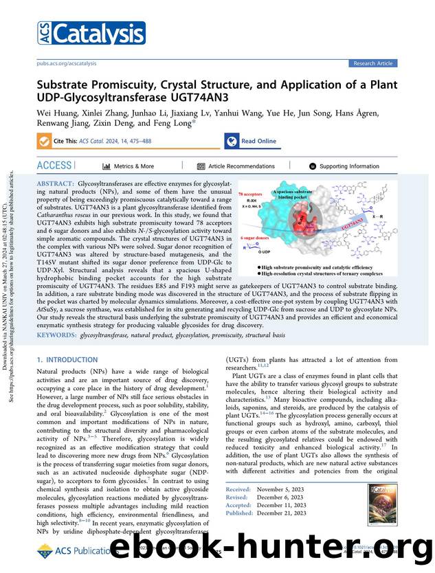 Substrate Promiscuity, Crystal Structure, and Application of a Plant UDP-Glycosyltransferase UGT74AN3 by unknow