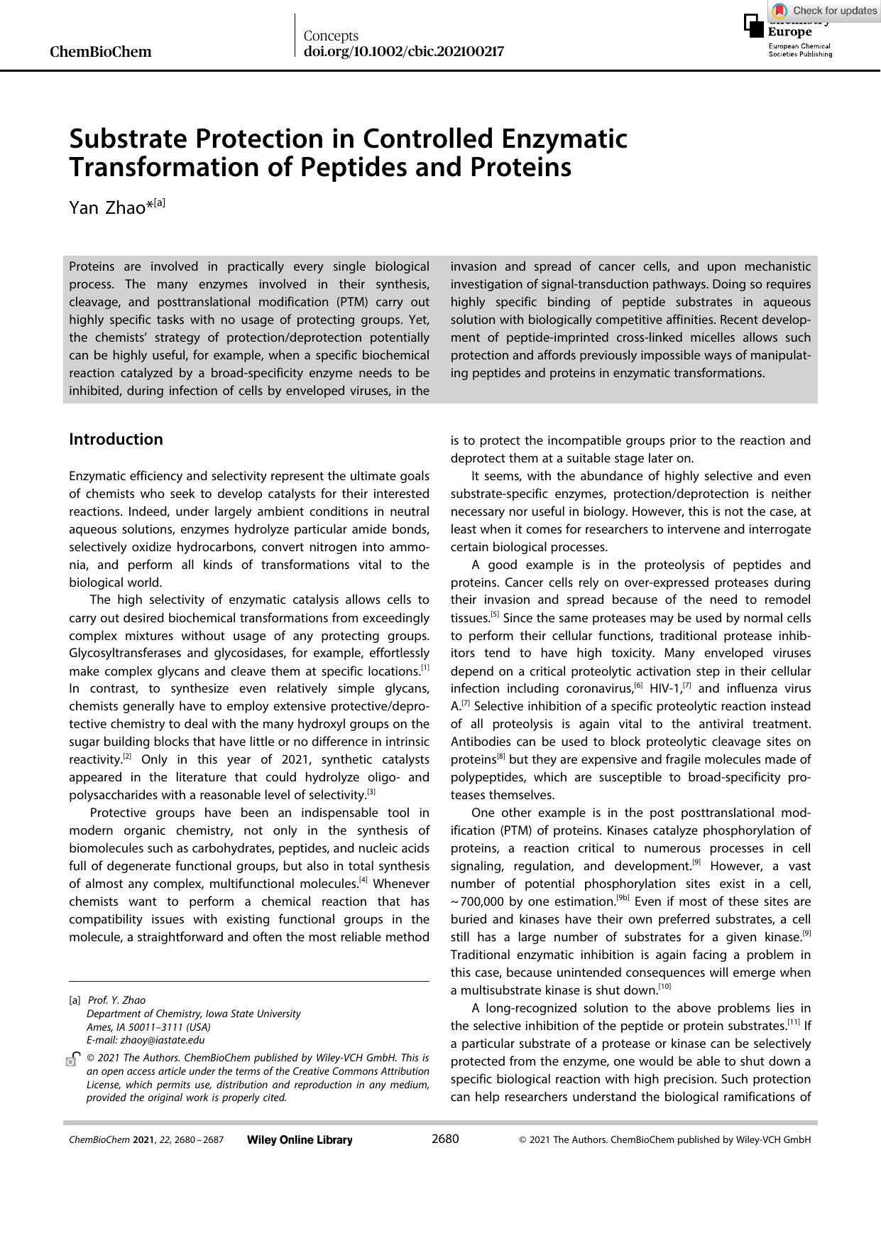 Substrate Protection in Controlled Enzymatic Transformation of Peptides and Proteins by Unknown