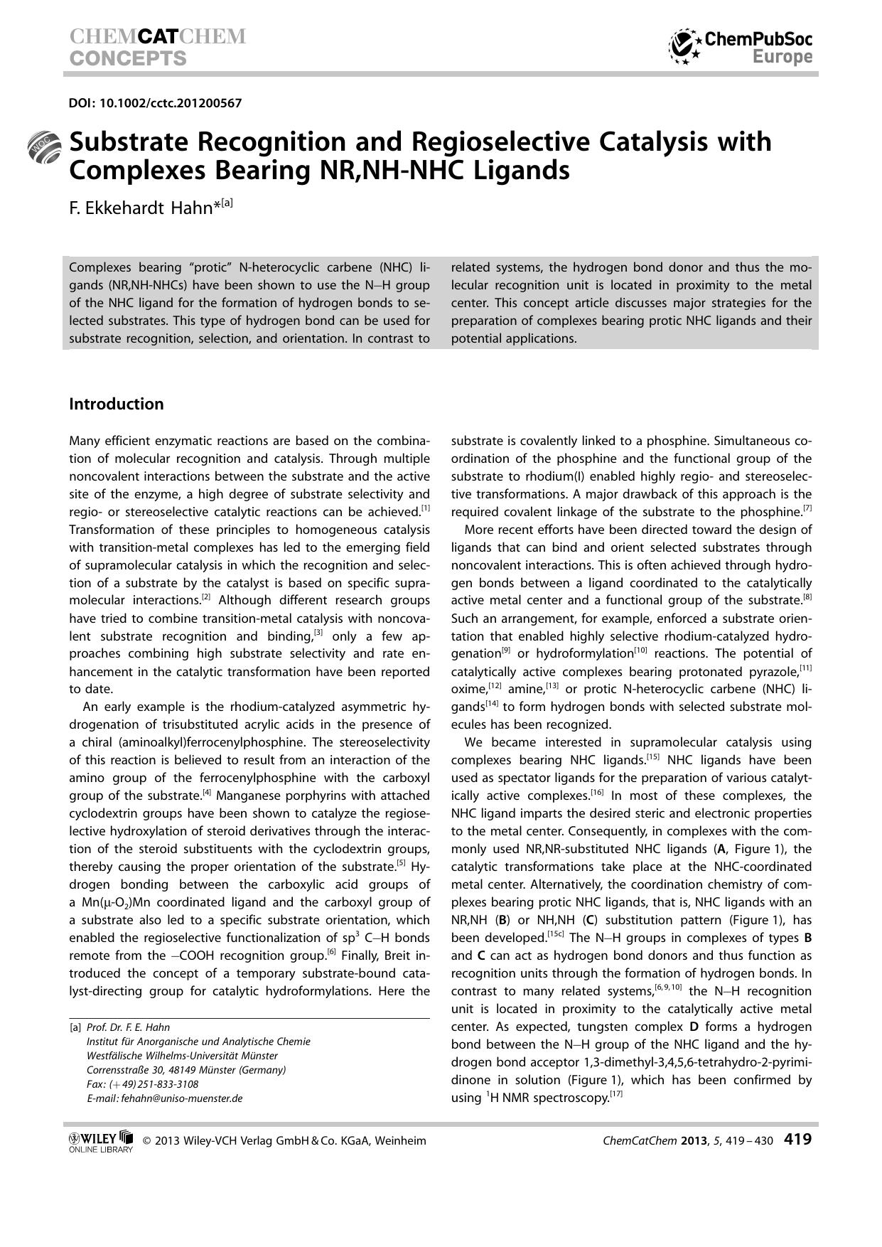 Substrate Recognition and Regioselective Catalysis with Complexes Bearing NR,NHNHC Ligands by Unknown