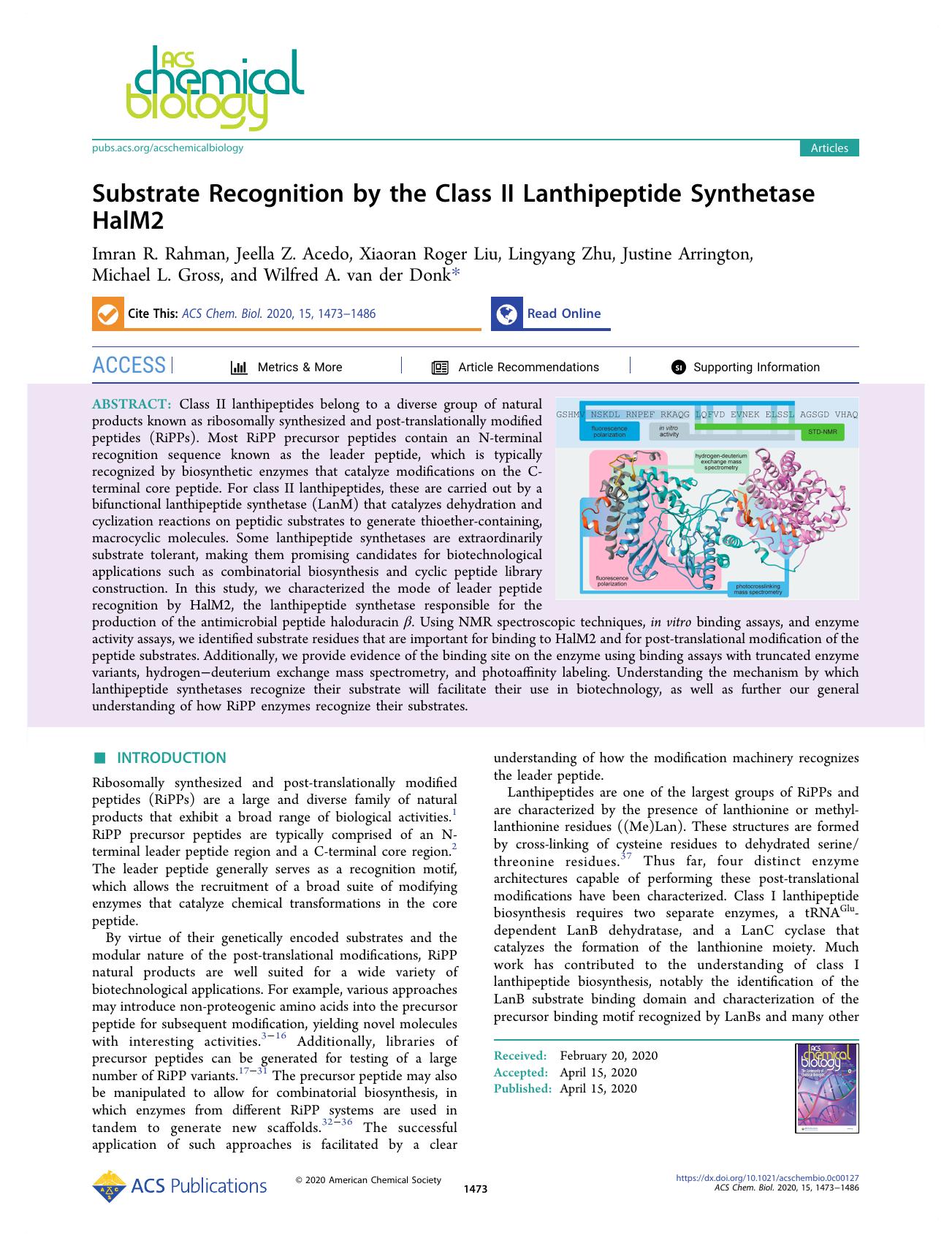 Substrate Recognition by the Class II Lanthipeptide Synthetase HalM2 by unknow
