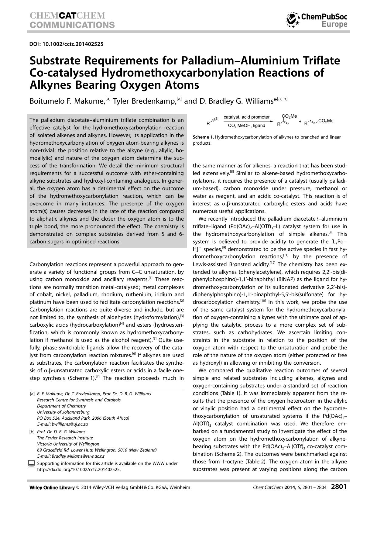 Substrate Requirements for PalladiumAluminium Triflate Cocatalysed Hydromethoxycarbonylation Reactions of Alkynes Bearing Oxygen Atoms by Unknown