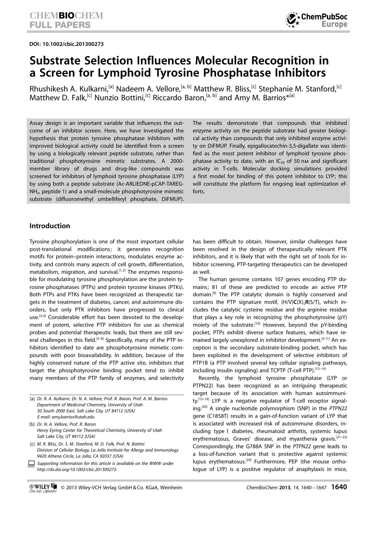 Substrate Selection Influences Molecular Recognition in a Screen for Lymphoid Tyrosine Phosphatase Inhibitors by Unknown