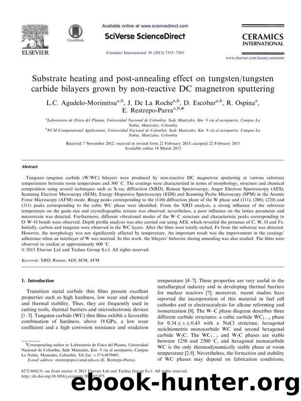 Substrate heating and post-annealing effect on tungstentungsten carbide bilayers grown by non-reactive DC magnetron sputtering by L.C. Agudelo-Morimitsu & J. De La Roche & D. Escobar & R. Ospina & E. Restrepo-Parra
