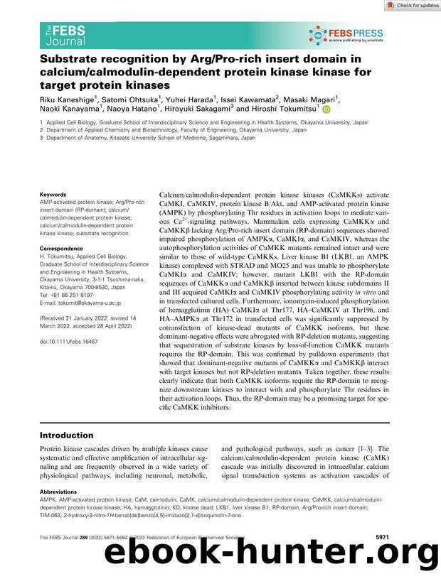 Substrate recognition by ArgProârich insert domain in calciumcalmodulinâdependent protein kinase kinase for target protein kinases by Unknown
