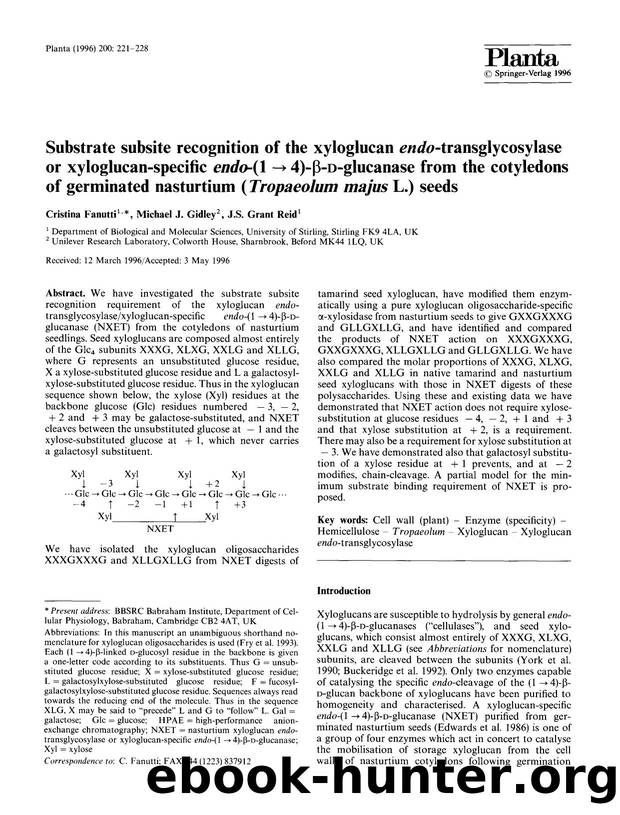 Substrate subsite recognition of the xyloglucan <Emphasis Type="Italic">endo<Emphasis>-transglycosylase or xyloglucan-specific <Emphasis Type="Italic">endo<Emphasis>-(1&#x2192;4)-& by Unknown