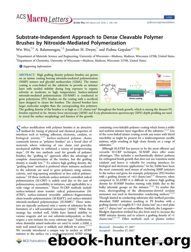 Substrate-Independent Approach to Dense Cleavable Polymer Brushes by Nitroxide-Mediated Polymerization by Wei Wei A. Balamurugan Jonathan H. Dwyer & Padma Gopalan